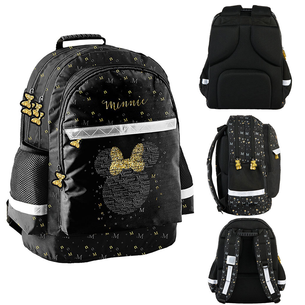 Ghiozdan scolar, Zola, Disney Minnie Mouse, 2 compartimente, impermeabil, 41 x 28 x 18 cm, negru/auriu