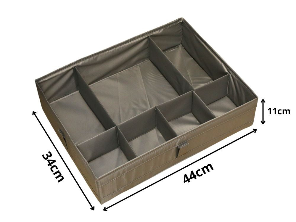 Organizator de sertare, Zola, pentru haine si lenjerie intima, cu 7 compartimente, 44x34x11 cm, gri