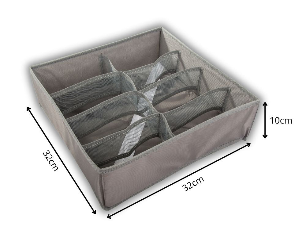 Organizator de sertare, Zola, pentru haine si lenjerie intima, cu 8 compartimente, 32x32x10 cm, gri