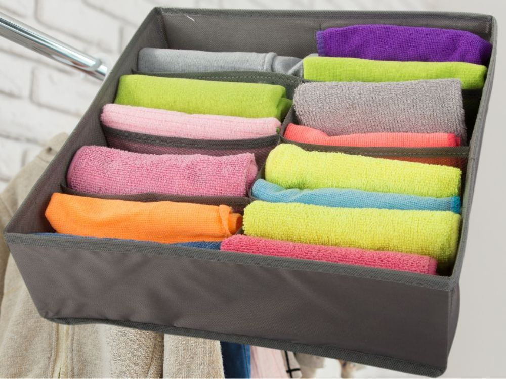 Organizator de sertare, Zola, pentru haine si lenjerie intima, cu 8 compartimente, 32x32x10 cm, gri