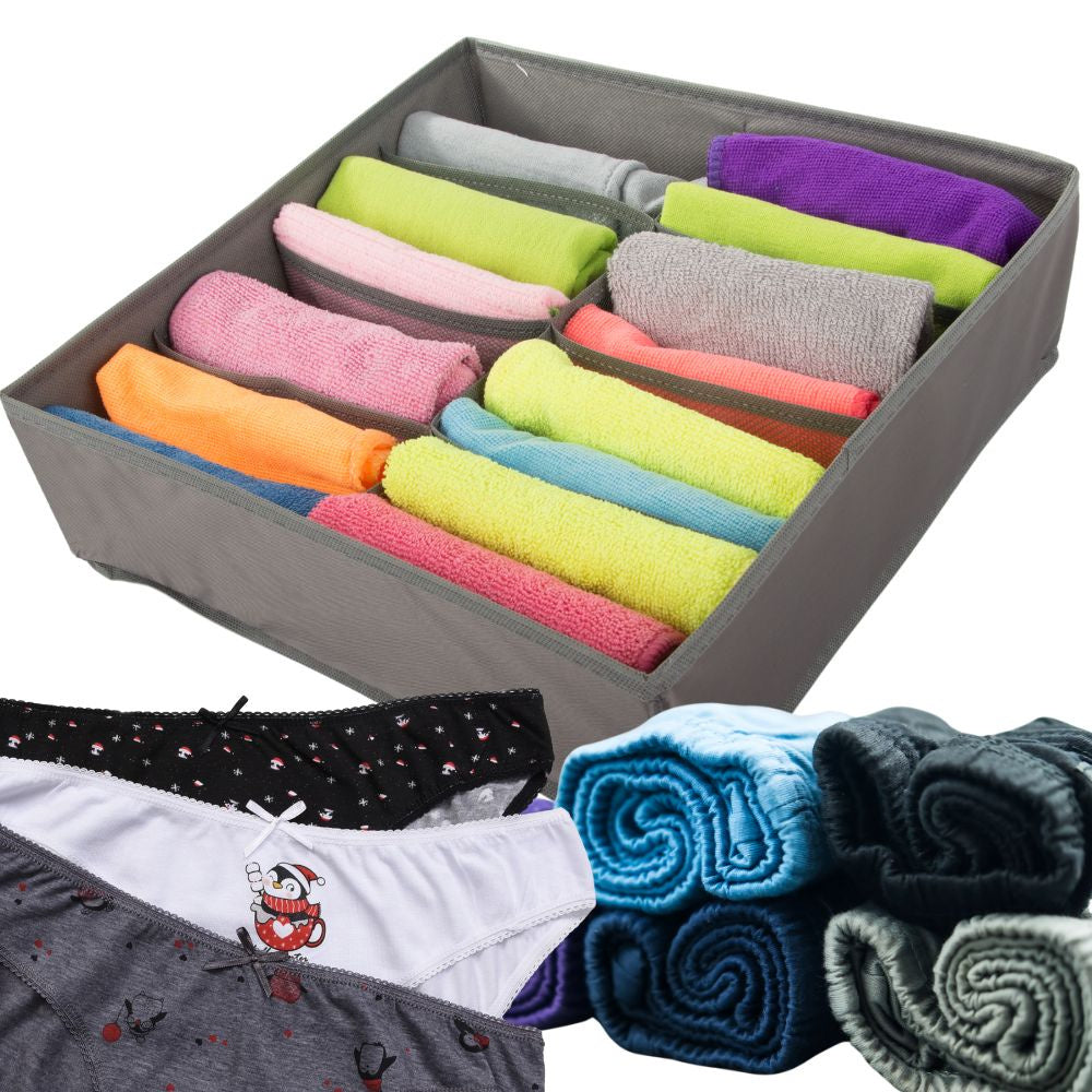 Organizator de sertare, Zola, pentru haine si lenjerie intima, cu 8 compartimente, 32x32x10 cm, gri