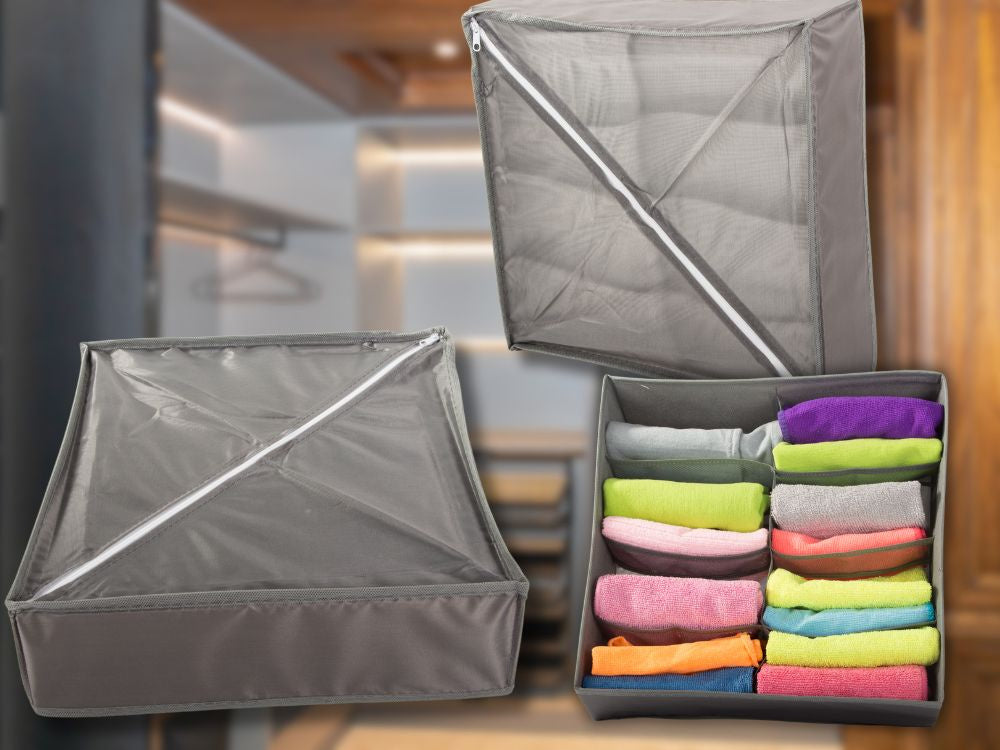 Organizator de sertare, Zola, pentru haine si lenjerie intima, cu 8 compartimente, 32x32x10 cm, gri