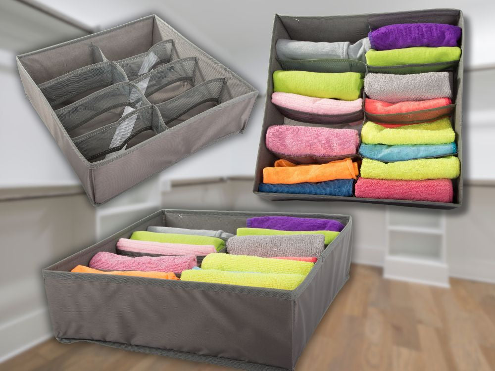 Organizator de sertare, Zola, pentru haine si lenjerie intima, cu 8 compartimente, 32x32x10 cm, gri