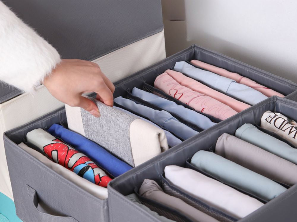 Organizator pentru haine, Zola, 9 compartimente, 36x25x20 cm, gri