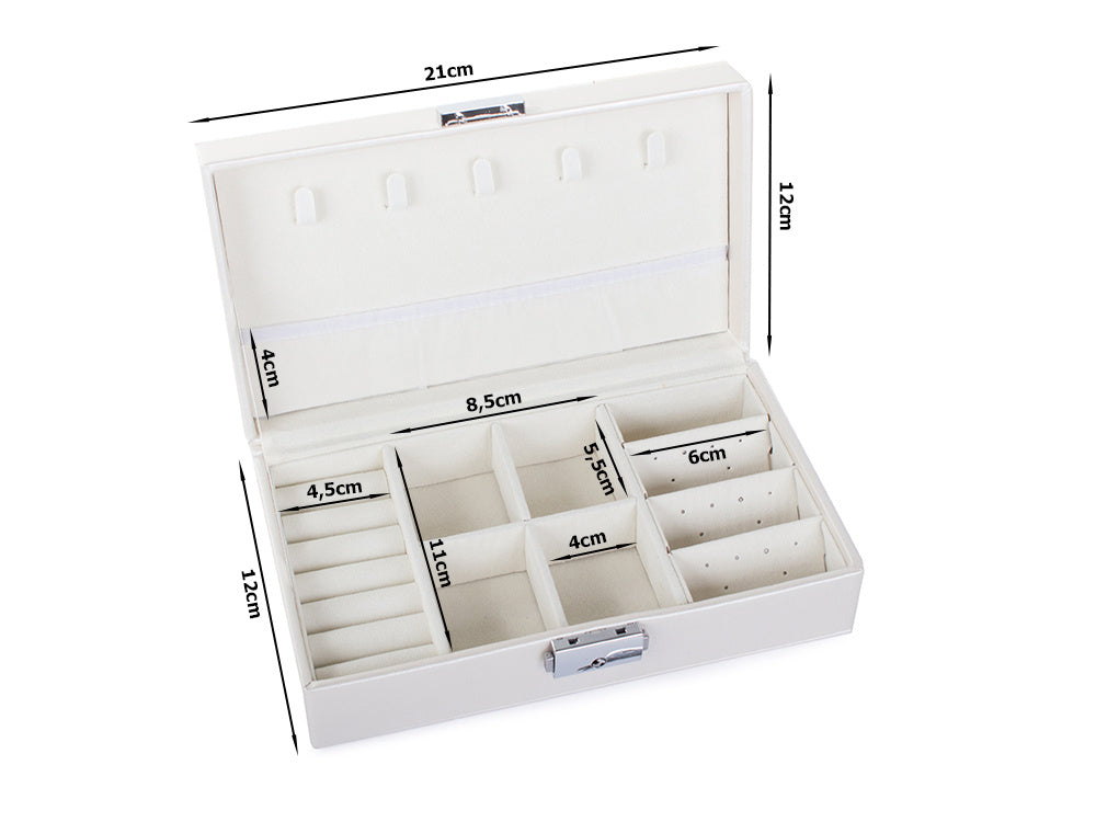 Cutie de bijuterii, Zola®, multicompatimentata, 21x12x6 cm, piele ecologica alba