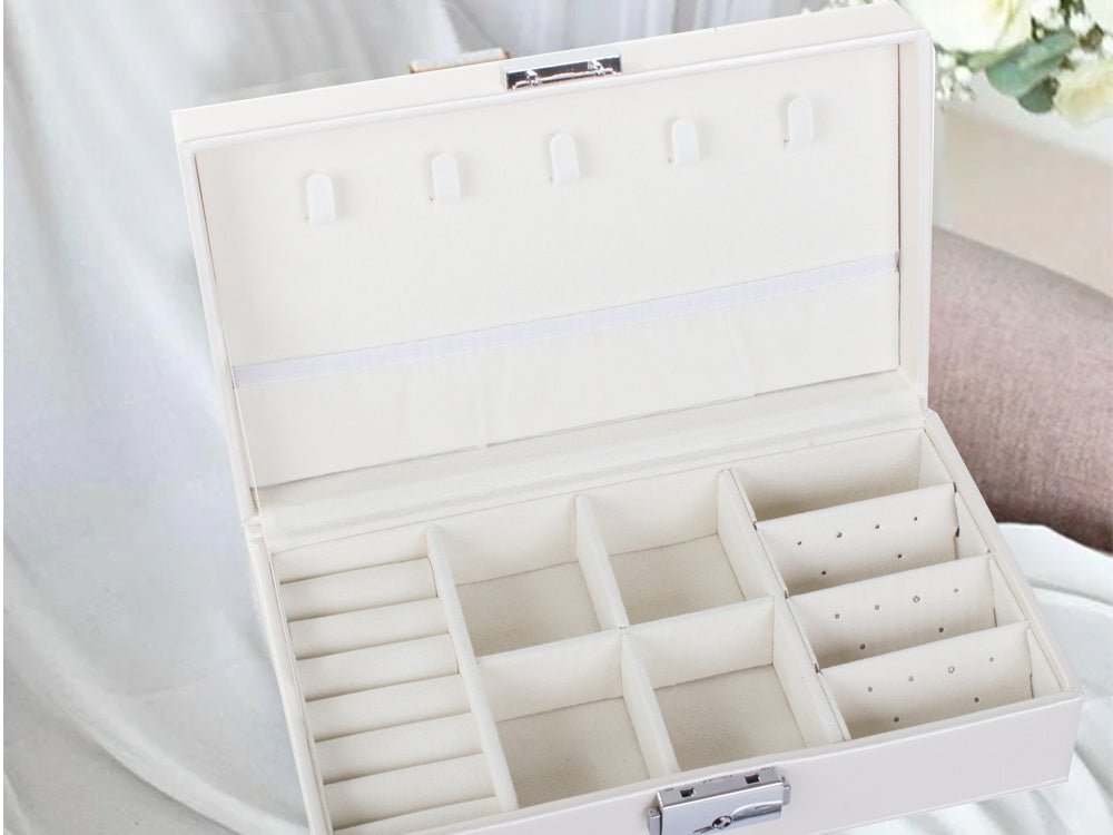 Cutie de bijuterii, Zola®, multicompatimentata, 21x12x6 cm, piele ecologica alba