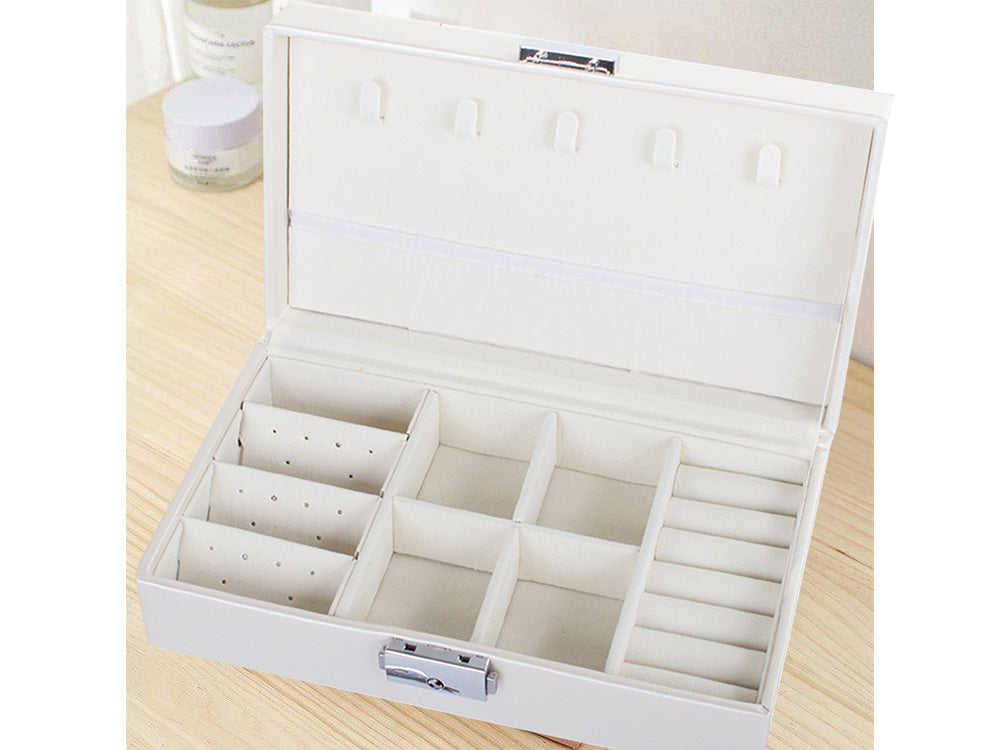 Cutie de bijuterii, Zola®, multicompatimentata, 21x12x6 cm, piele ecologica alba