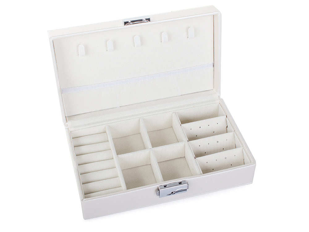 Cutie de bijuterii, Zola®, multicompatimentata, 21x12x6 cm, piele ecologica alba