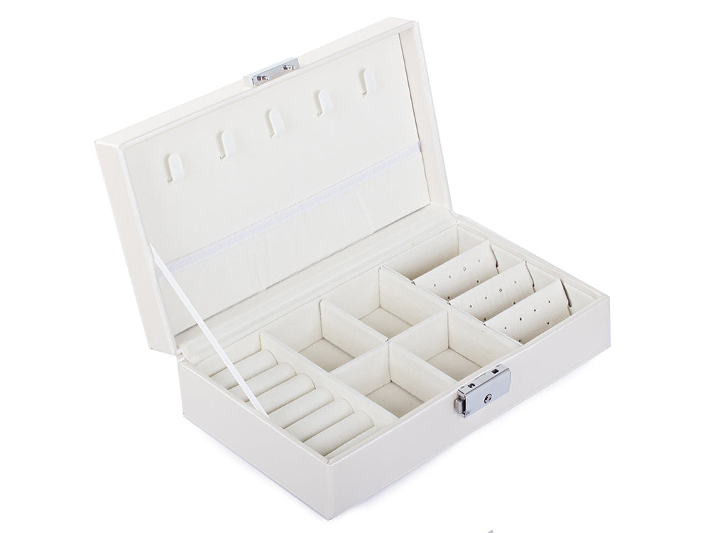 Cutie de bijuterii, Zola®, multicompatimentata, 21x12x6 cm, piele ecologica alba