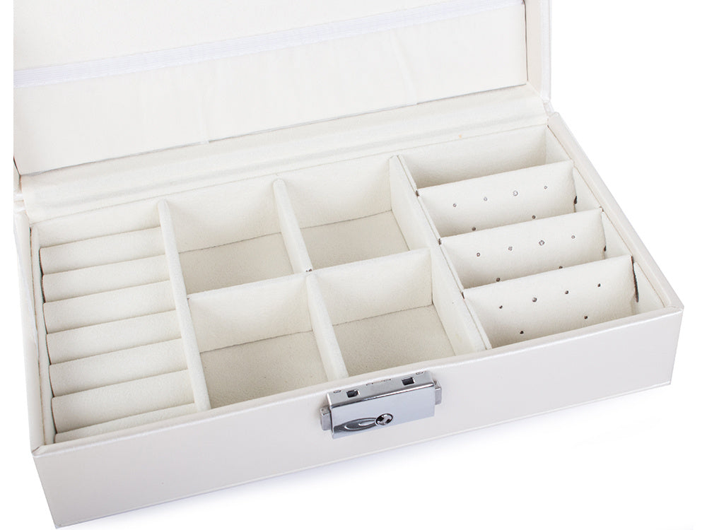 Cutie de bijuterii, Zola®, multicompatimentata, 21x12x6 cm, piele ecologica alba