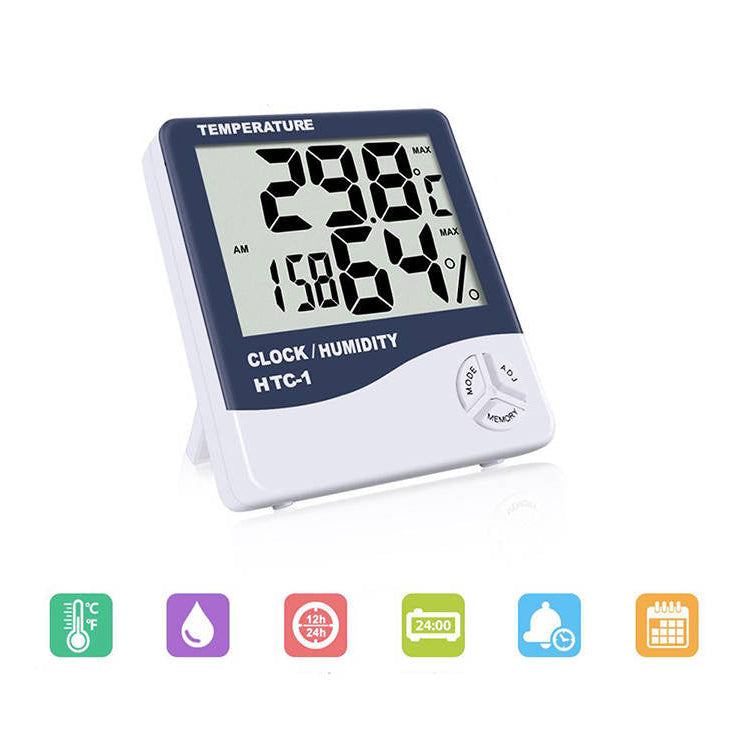 Termometru si higrometru digital, Zola®, de camera , cu ceas, alb