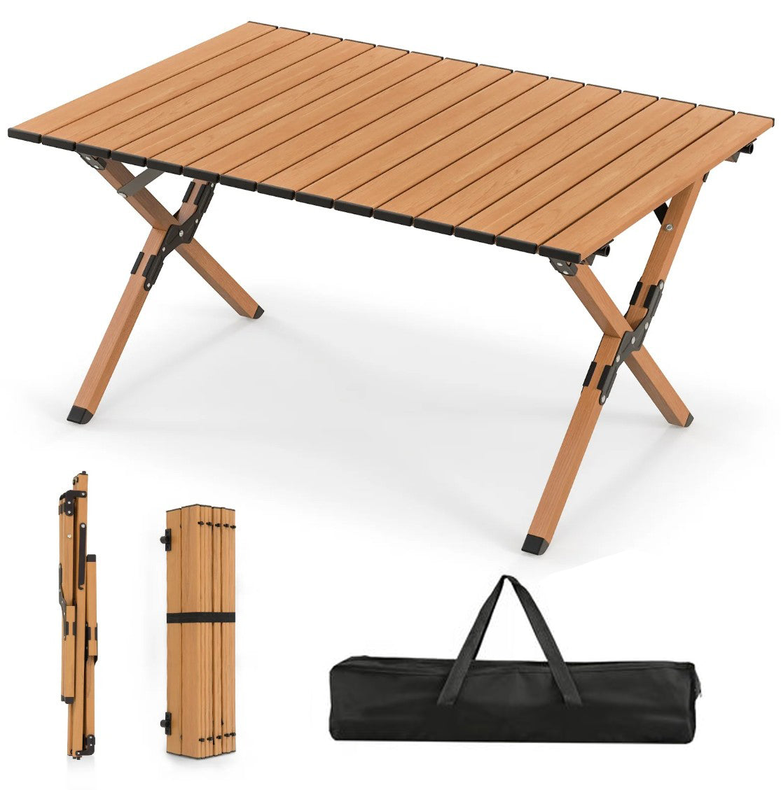 Masa pliabila de camping si drumetii,  Zola, 90 x 59 x 46 cm, portabila, cadru din otel, greutate suportata 50 kg, picioare antiderapante, geanta de transport inclusa, maro
