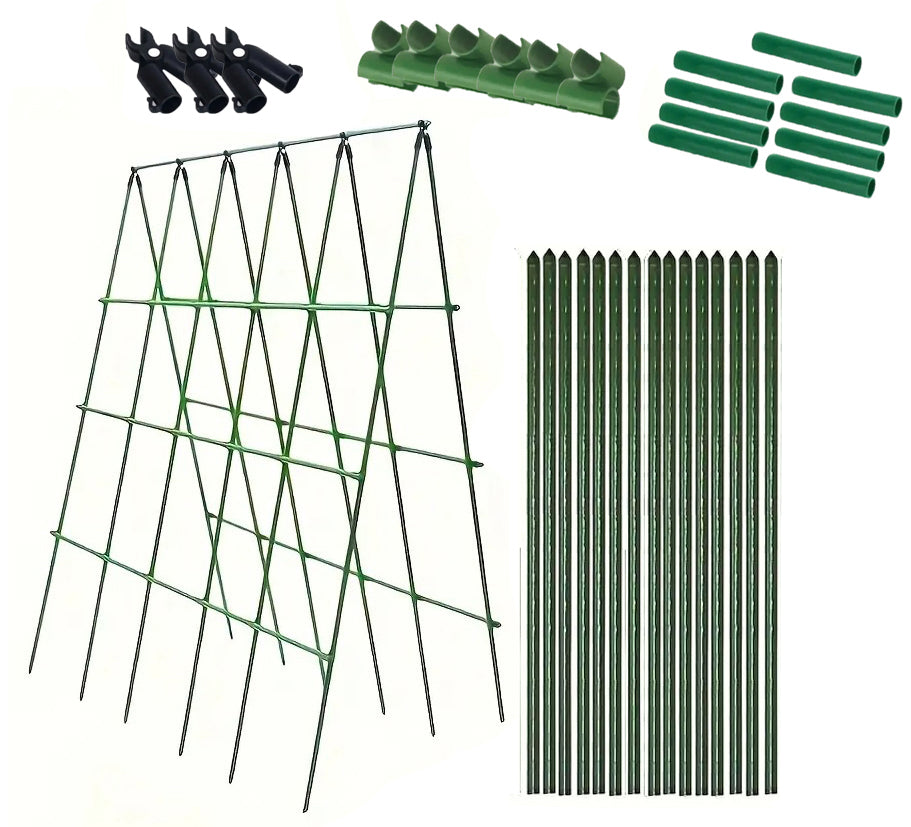 Set suporturi pentru gradina, Zola, 18 araci pentru sustinerea plantelor, lungime 60 cm, diametru 0.8 cm, PVC, accesorii montare incluse, verde