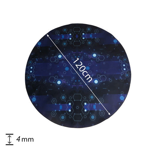 Covoras pentru scaun de gaming, Zola, rotund, antiderapant, impermeail, grosime 4 mm, 120 x 120 cm, model abstract, albastru/violet