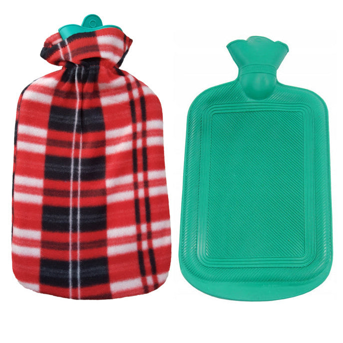 Perna pentru apa calda, Zola, capacitate 1.7l, din cauciuc, cu husa pufoasa, galben cu rosu si dungi negre