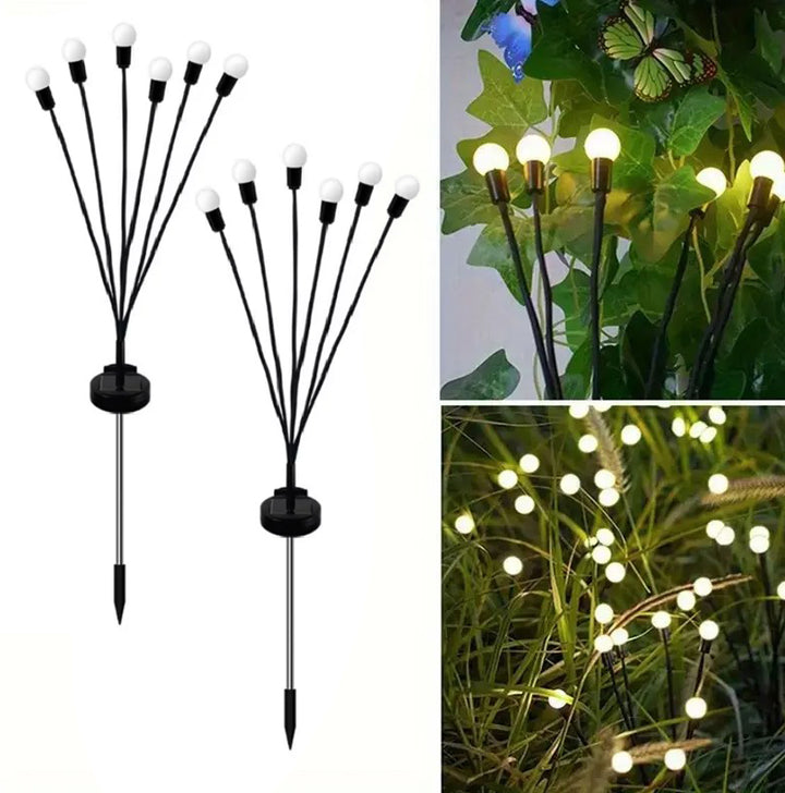 Set 2 lampi solare de gradina, UBX, cu 6 becuri, baterie 300mAh, incarcare solara, IP65, rezistente la apa, inaltime 68 cm