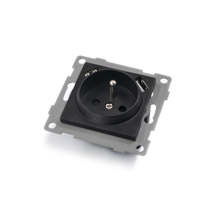 Priza cu impamantare, Zola®, ZSP, 230V, 16A, 2x port USB 1A, 7.3x7.3 cm, fara cadru, negru