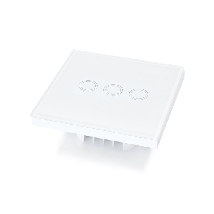 Intrerupator triplu cu touch, Zola®, butoane iluminate, panou sticla, 8.6x8.6x3.3 cm, alb