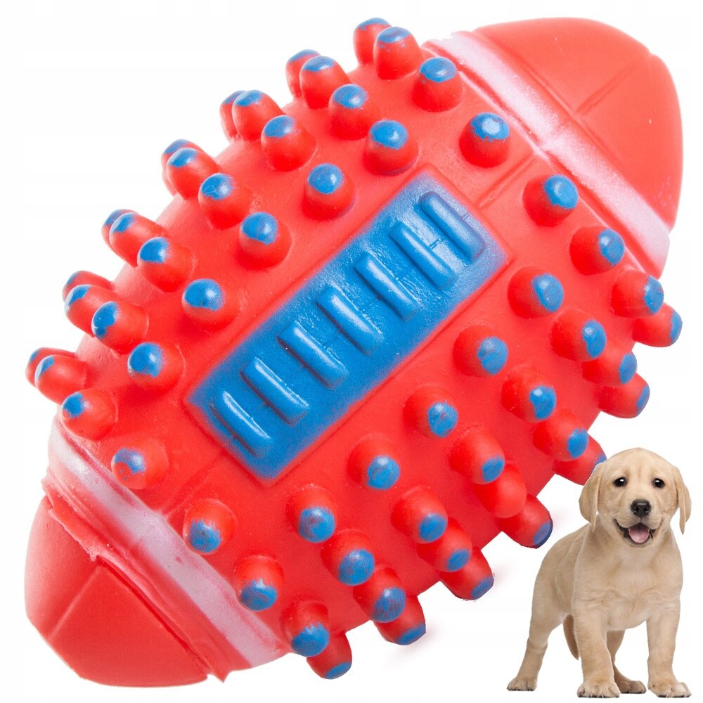 Jucarie pentru caini, Zola®, minge rugby, sunet, 12 cm, roz-rosu