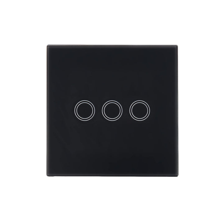 Intrerupator triplu cu touch, Zola®, butoane iluminate, panou sticla, 8.6x8.6x3.3 cm, negru