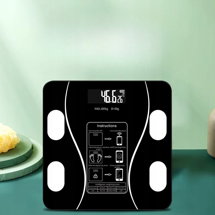Cantar inteligent digital cu bluetooth, Zola, analiza completa a compozitiei corporale, aplicatie Android/iOS, 180 kg, negru, cu afisaj LED si memorie pentru 8 utilizatori