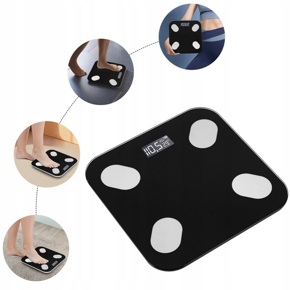 Cantar inteligent digital cu bluetooth, Zola, analiza completa a compozitiei corporale, aplicatie Android/iOS, 180 kg, negru, cu afisaj LED si memorie pentru 8 utilizatori