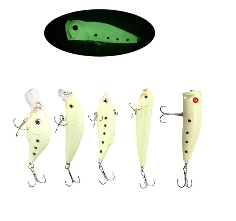 Set 5 volbere fluorescente, Zola®, pentru pesti pradatori, carlige triple, plastic,  lungime 9 cm, albe