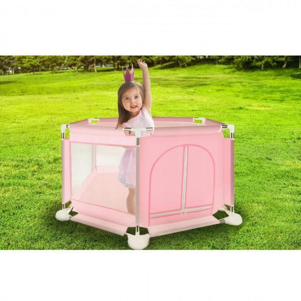 Tarc/loc de joaca pentru copii, Zola, material textil, roz, 125x110x65cm