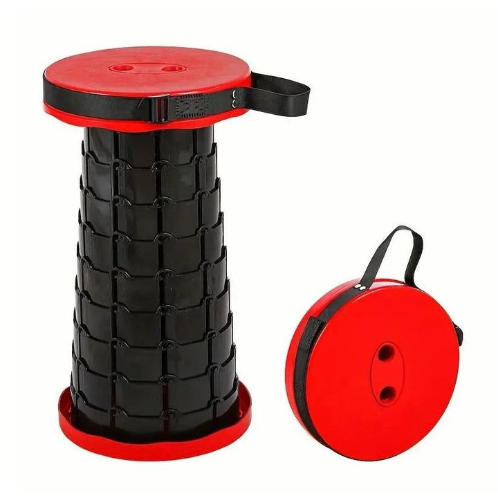 Scaun de camping, Zola, pliabil cu mecanism telescopic, din plastic, sarcina maxima 100 kg, curea de transport, 24.5x24.5x6.5 cm, negru/rosu
